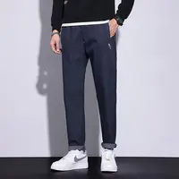 Elastic High Street Casual Men Jeans Autumn Winter Combination Straight Korean Chic All-match Solid Elastic Band Campus Pants 1