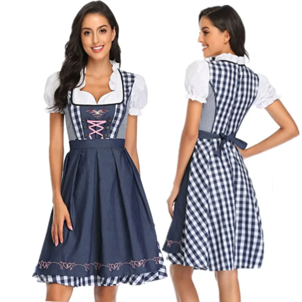 German Plaid Dirndl Dress Oktoberfest Costume for Adult Women Halloween Cosplay Fancy Party cosplay costume