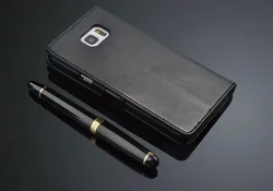 Leather Flip Wallet Case - Elegant Wallet Style Cover - Samsung Note 4 (Black)