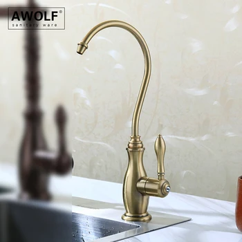 Awolf เครื่องฟอกอากาศห้องครัวดื่มโดยตรงก๊อกน้ําทองเหลืองอ่างล้างจานแตะสําหรับน้ําเย็น Brushed Bronze Chrome/Gold WF010 2