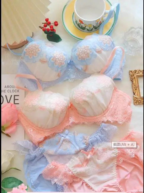 

Sexy Family bra and panty set exquisite and beauty bralette embroidered brassiere chest with steel ring underwear suit girl bra