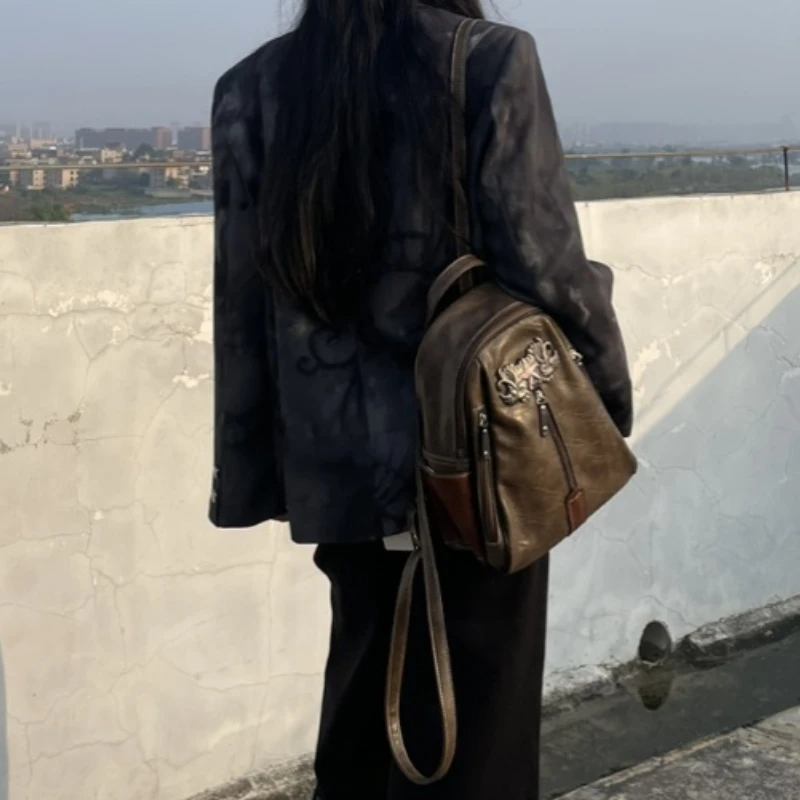 Star Patchwork Zipper Retro Backpacks Japanese Vintage Women Students Backpack All Match Casual Schoolbags Y2k Aesthetic Fashion 3