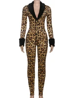 Weird Puss Furry Leopard Print Jumpsuits Woman Sexy Fashion Low-Neck Full Sleeve Skinny High Waist Midnight Party Style Overalls - Image 6