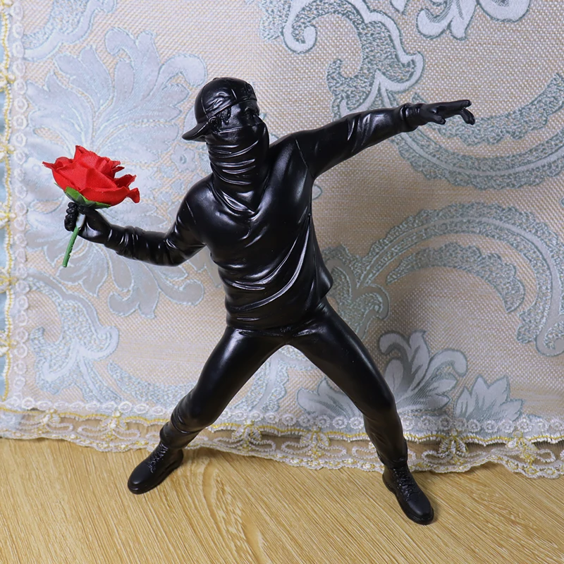 

Banksy Statue Resin Flower Thrower Sculpture Home Decor Accessories Modern Desk Ornaments Figurine Gifts for Interior