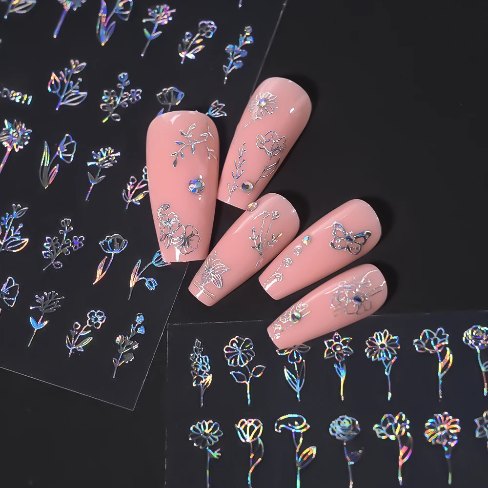 12 Stück/Set 3D Glänzende Blatt- und Blumen-Nagelaufkleber, Gold-Bronze-Blätter Nageldekoration 8*10cm Selbstklebende Nagelkunst-Zubehör e5 # – Detail 8
