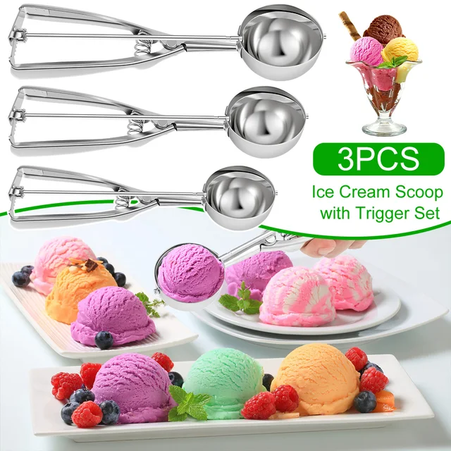 Professional Ice Cream Scoop Cookie Dough Scooper For Baking Mold Stainless  Steel With Trigger Anti Slip Rubber Grip Kitchen - AliExpress