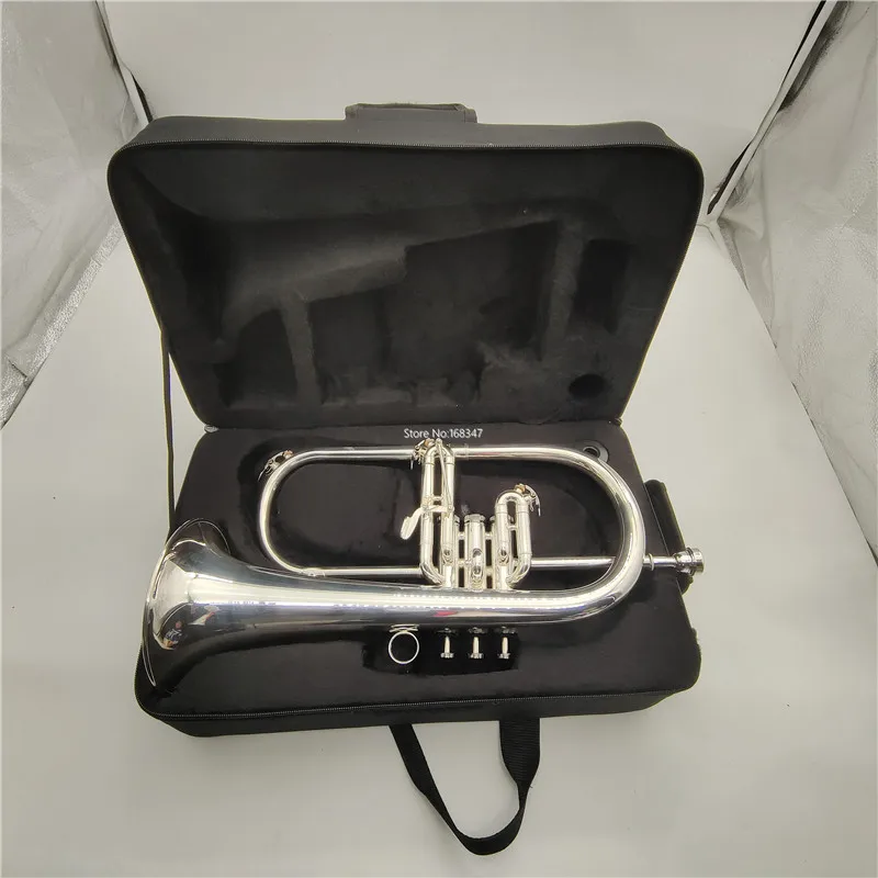 Самая низкая цена Flugelhorn Bb Настройка посеребренный черный клапан латунный