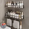 Bathroom Organizer Without Drilling Wall Aluminum Shower Shelf Shampoo Holder Gray Toilet Storage Rack Bathroom Accessories 1