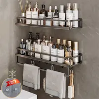 Bathroom Organizer Without Drilling Wall Aluminum Shower Shelf Shampoo Holder Gray Toilet Storage Rack Bathroom Accessories 1