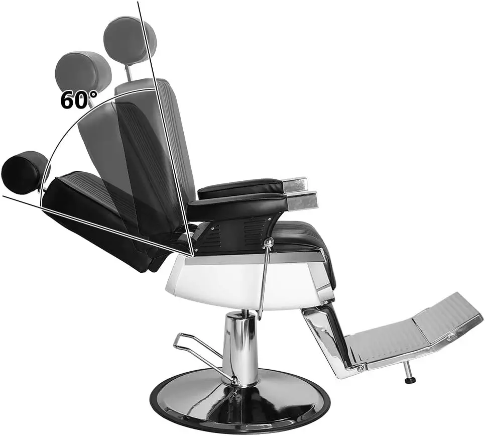 Heavy Duty Reclining Barber Chair with Headrest & Supports up to 500lbs & 360 Degrees Rolling Swivel