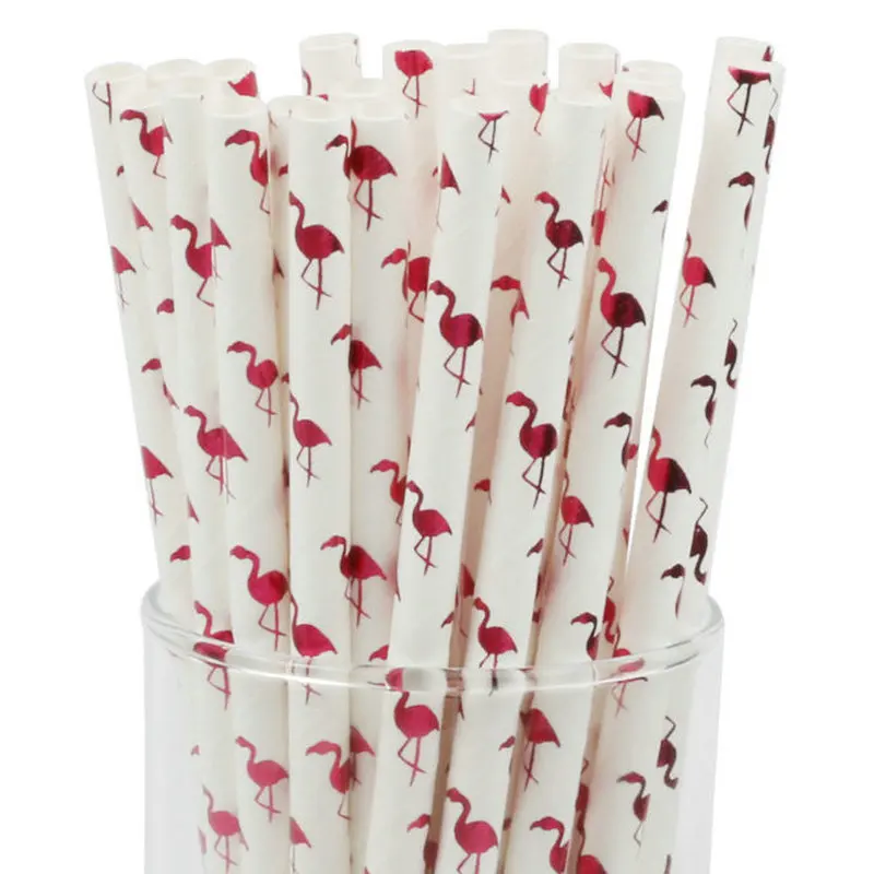 

100pcs Eco-friendly Foil Red Flamingo Paper Straws For Wedding Party Kids Birthday Party Decoration Supplies