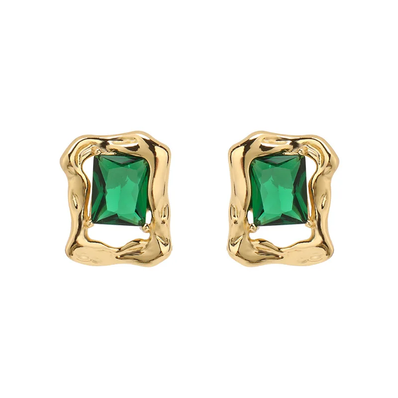 

LVK7 Green Crystal Ear Clip Bincos Fashion Transparent Square Glass Green Stone Clip on Earrings MM22
