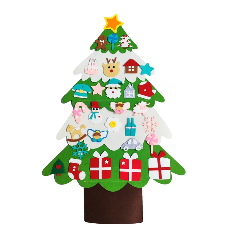 thumbnail image 1 of Árbol de Navidad de fieltro para colgar en la pared con luces LED para niños, regalos de Navidad, decoración navideña, suministros para fiestas en el hogar 2023, 1 of 5