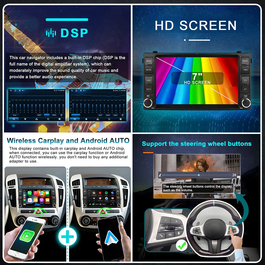 Radio para coche con pantalla de 7 pulgadas, Android 15, CarPlay inalámbrico, accesorio estéreo para KIA Ceed Venga 2007-2009, Bluetooth, autorradio, reproductor multimedia, 2 DIN, navegación GPS 4