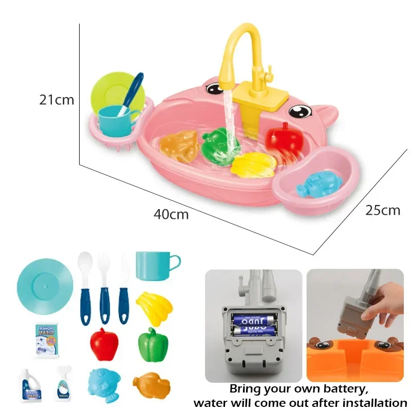 Children's Play Kitchen Toys Water Pretend Play House Kids Can Drain Wash Basin Sink Kids Kitchen Set Toy for Boys Girls Gifts