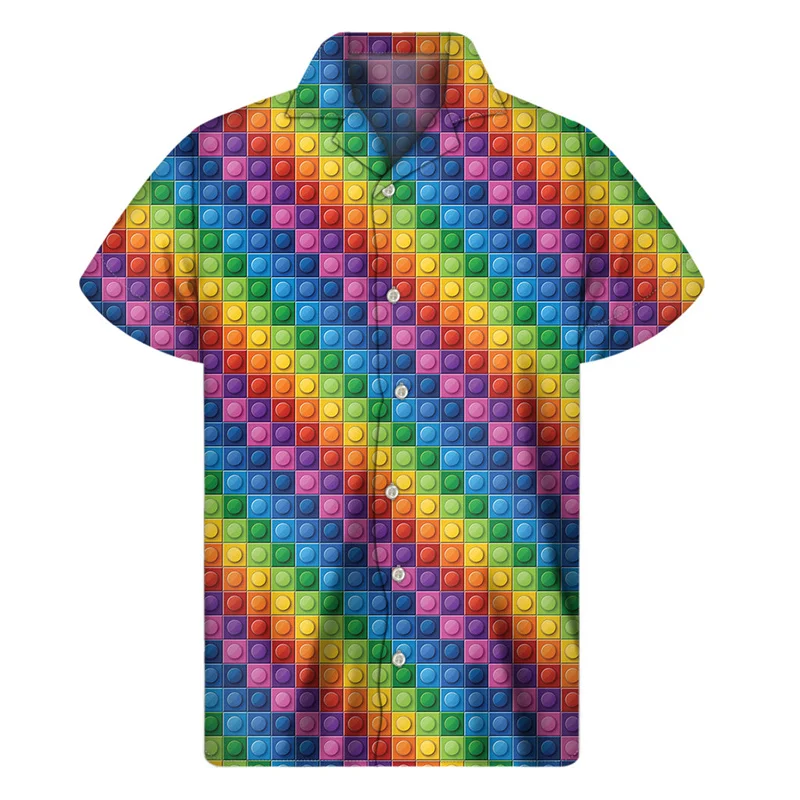 thumbnail image 1 of Camisa con estampado 3D de bloques de construcción creativos para hombre, camisas hawaianas de verano, blusas hawaianas con solapa de calle, blusas con botones y mangas cortas, 1 of 5
