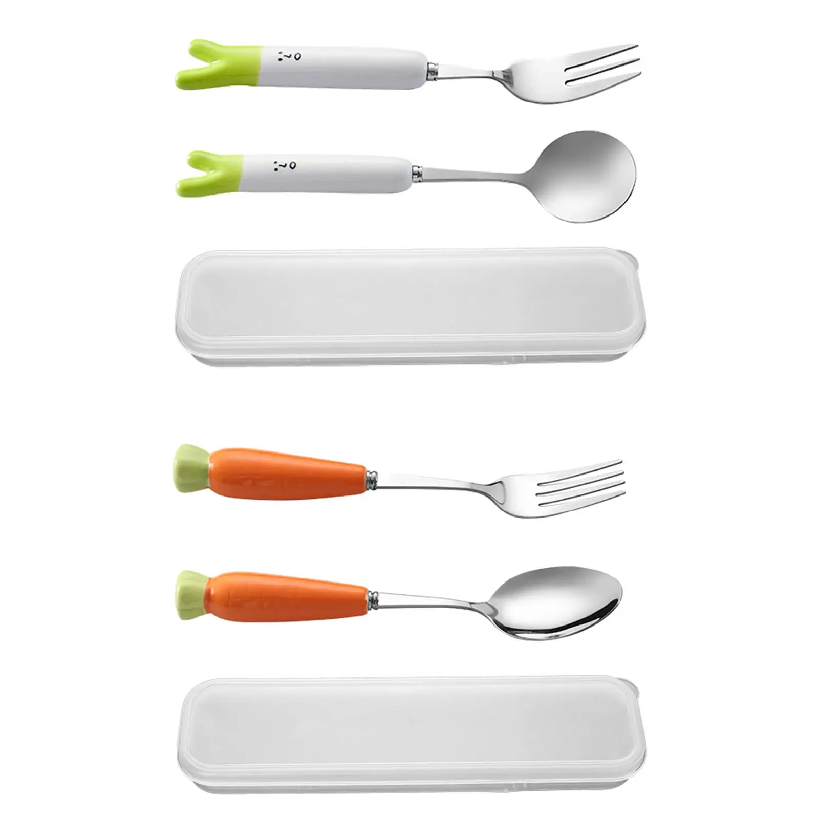 Spoon and Fork with Case with Porcelain Handles Fruit Shapes Cake Forks Stainless Steel for Office Home Travel Outdoor Cheese