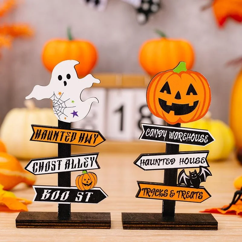 

1pc 14x8cm Halloween Wooden Decorative Desk Ornament Party Supplies Atmosphere Prop Pumpkin Ghost Witch Decor