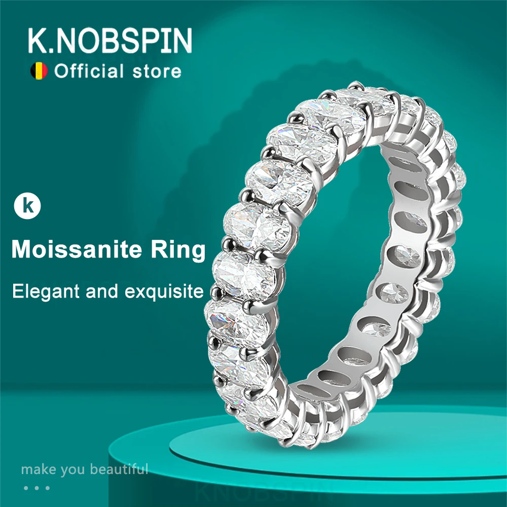 Фото Обручальное кольцо KNOBSPIN D VVS1 3*5 мм, Овальный Муассанит, бриллиант, обручальное кольцо для вечности, с серебряным покрытием 925 пробы, 18k №1