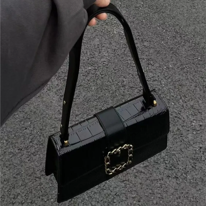Retro Faux Crocodile Tote Bag Women Square Leather Buckle Exquisite Shoulder Bags Ladies Fashion Luxury High End Crossbody Bag