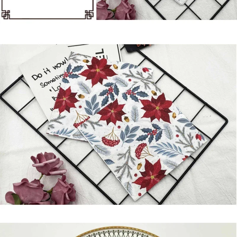 10/20pcs/Pac Colourful Printed Napkins 2 Ply Featured Christmas Flower Paper Napkins Wood Pulp Paper Party Disposable Placemats