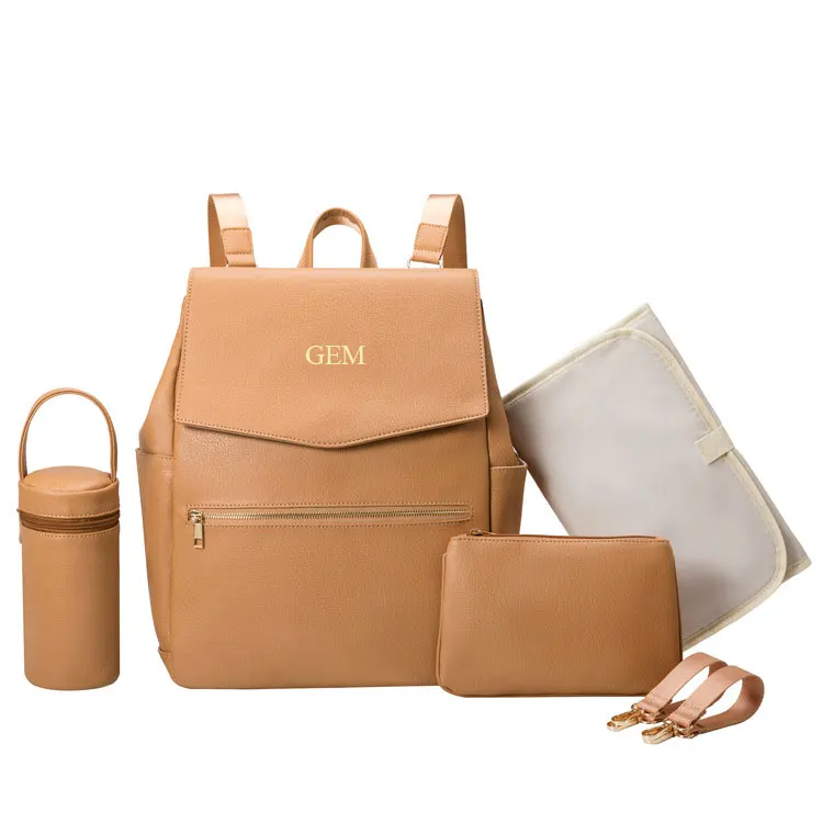 

Custom Letters Fashionable PU Mummy Bag Backpack Travel Multi Functional Diaper Change Bag Maternal Messenger Bag