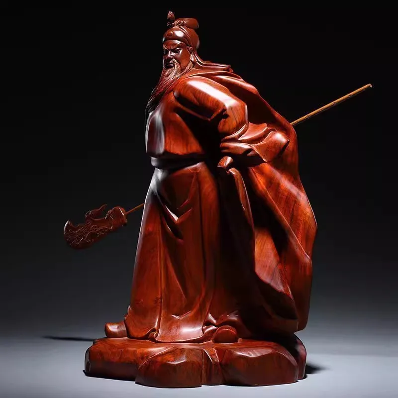 Handmade Rosewood Sculpture of General Guan Gong, Chinese Martial Wealth Deity Statue for Business Success & Home Protection