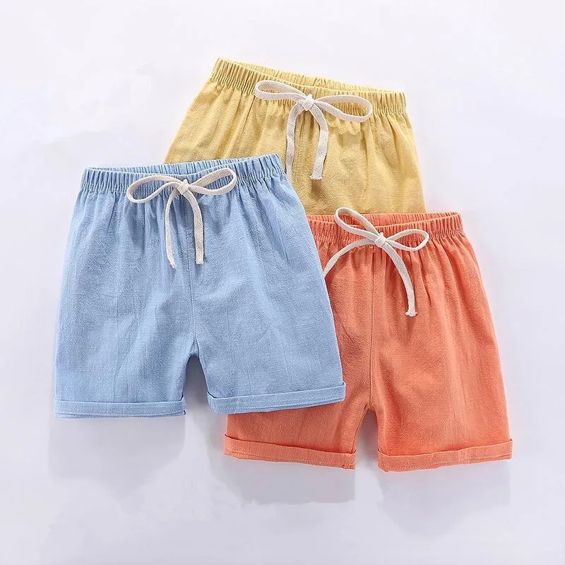 Children's shorts Thin pure cotton and linen baby boy girl outer pants five-point pants beach shorts