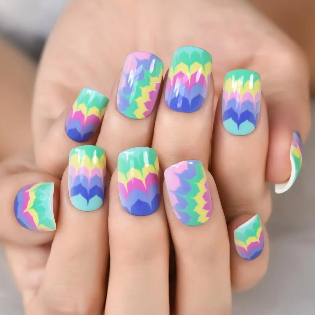 Special Design Press-On Nails - Medium Short Square Glossy Fingernails (24pcs/Set)