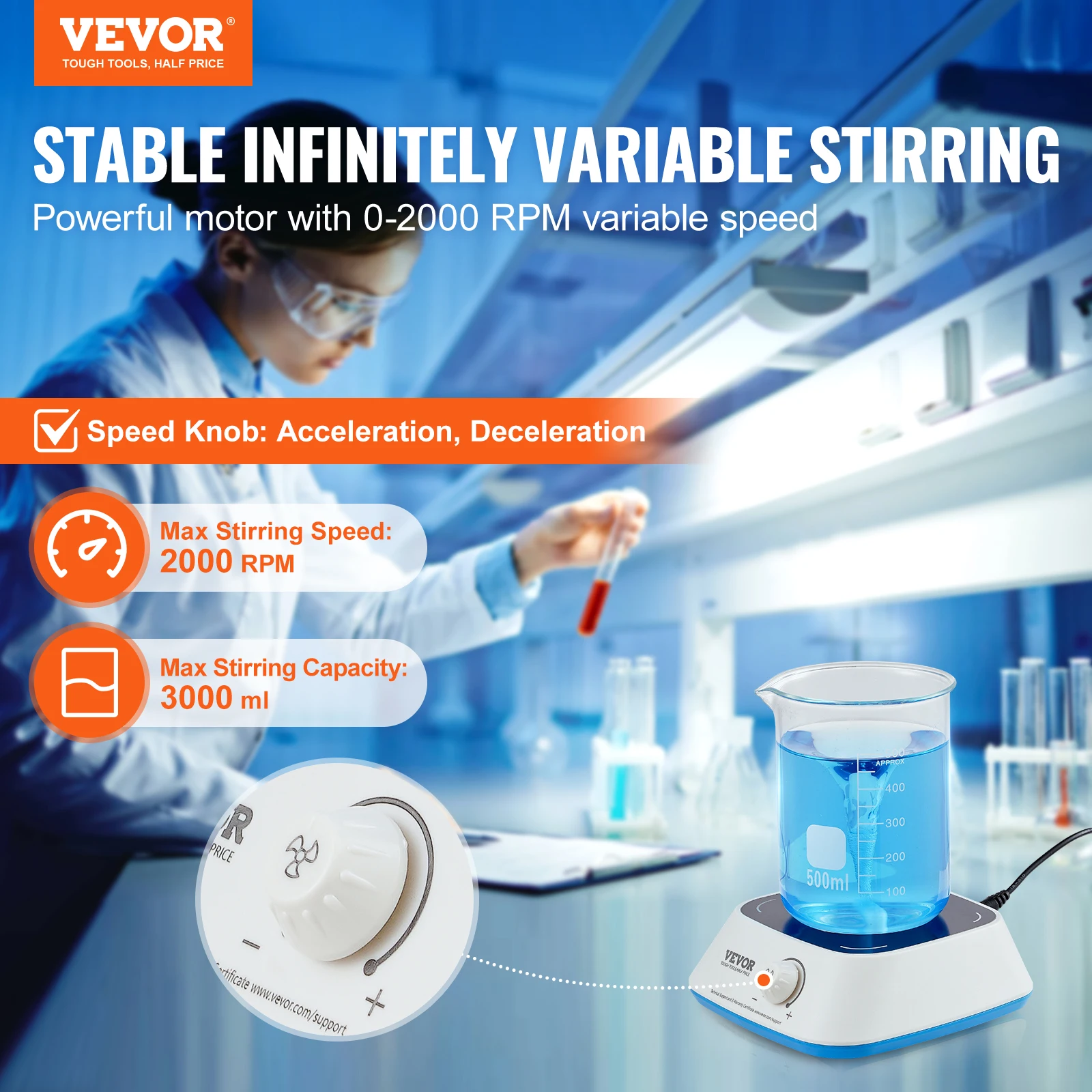 VEVOR Magnetic Stirrer Hot Plate 0-2000 RPM Hot Plate with Magnetic Stirrer 3000 ML Stir Bars Included