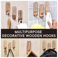 3 Pack Non-Destructive Wood Wall Hooks - Adhesive Wall Hooks - Boho Decorative Wall Hooks 2