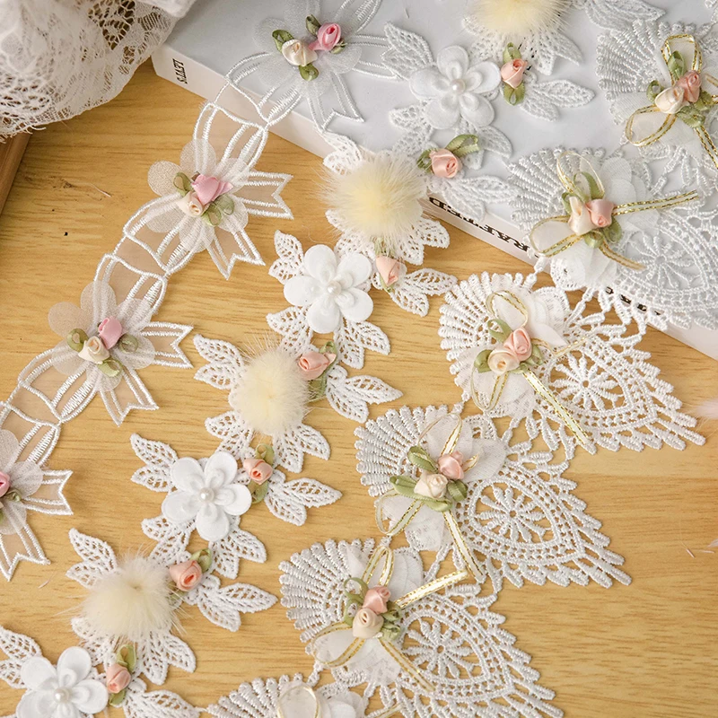 Lace Ribbon White 3D Flower Butterfly Lace Trim Appliqu Trimming Lace Ribbon Embroidered Fabric Sewing Craft DIY Handmade Wedding Decoration