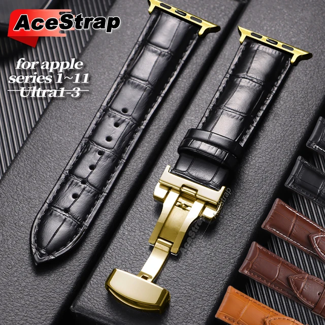 Bracelet à boucle papillon en or pour Apple Watch Ultra3 2 49mm, Bracelet à motifs en bambou pour Iwatch 10 11 46mm 42mm 9 8 7 6 SE 5 1