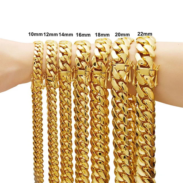 Colliers chaîne cubaine dense en acier inoxydable couleur or, style Hip Hop Bling, pour hommes, bijoux de rappeur, livraison directe