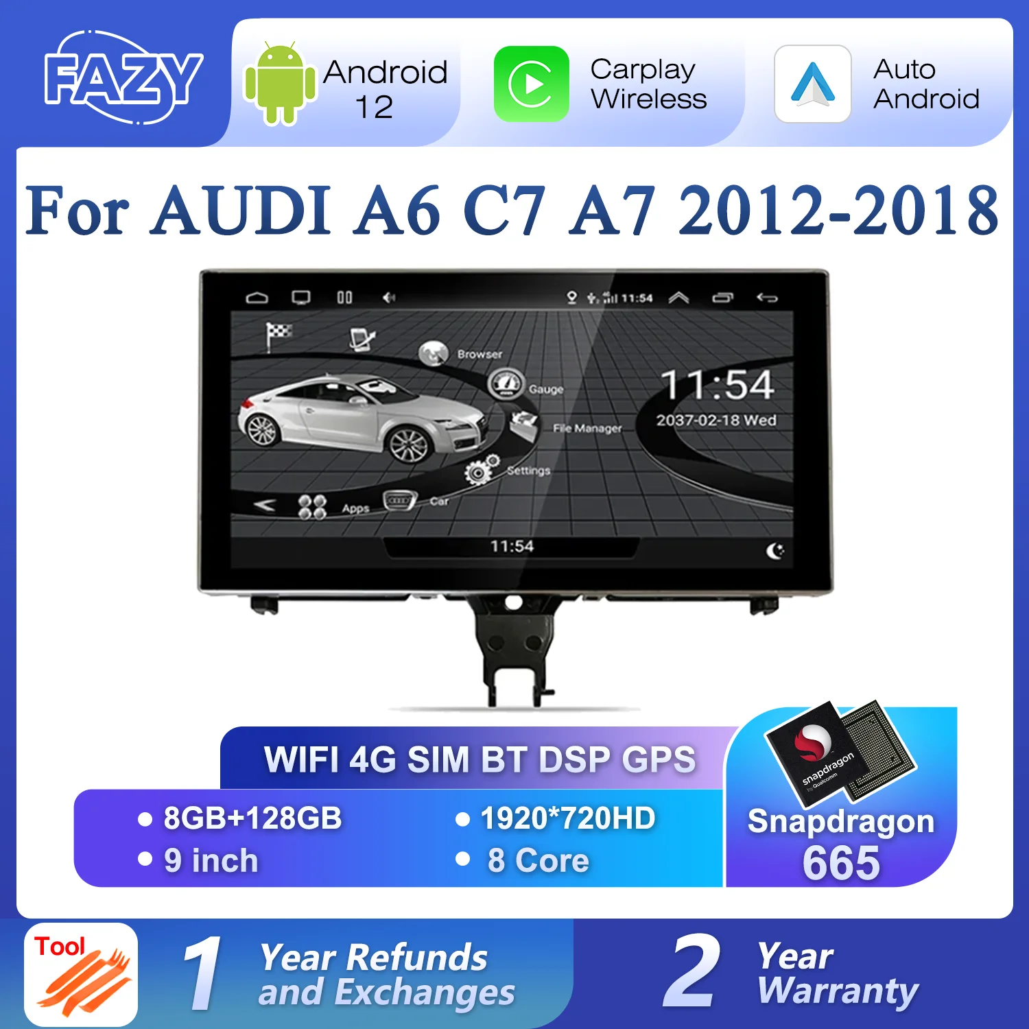 

9 Inch Android 12 8+256GB Auto Radio For Audi A6 C7 A7 MMI 3G RMC Multimedia Player Navi Stereo GPS WIFI Touch Screen CarPlay