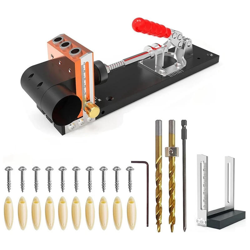 

1Set Pocket Screw Jig Woodworking Tool Professional Jig Kit With 3 Drilling Hole Tools