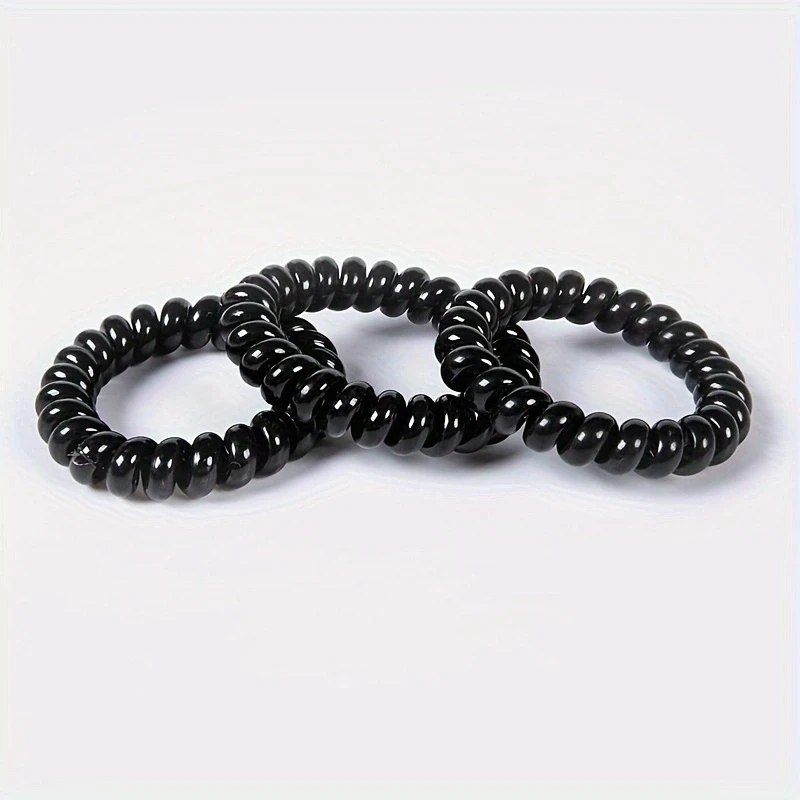 Elegant Black Spiral Hair Ties Set - Elastic Hair Bands & Scrunchies Collection