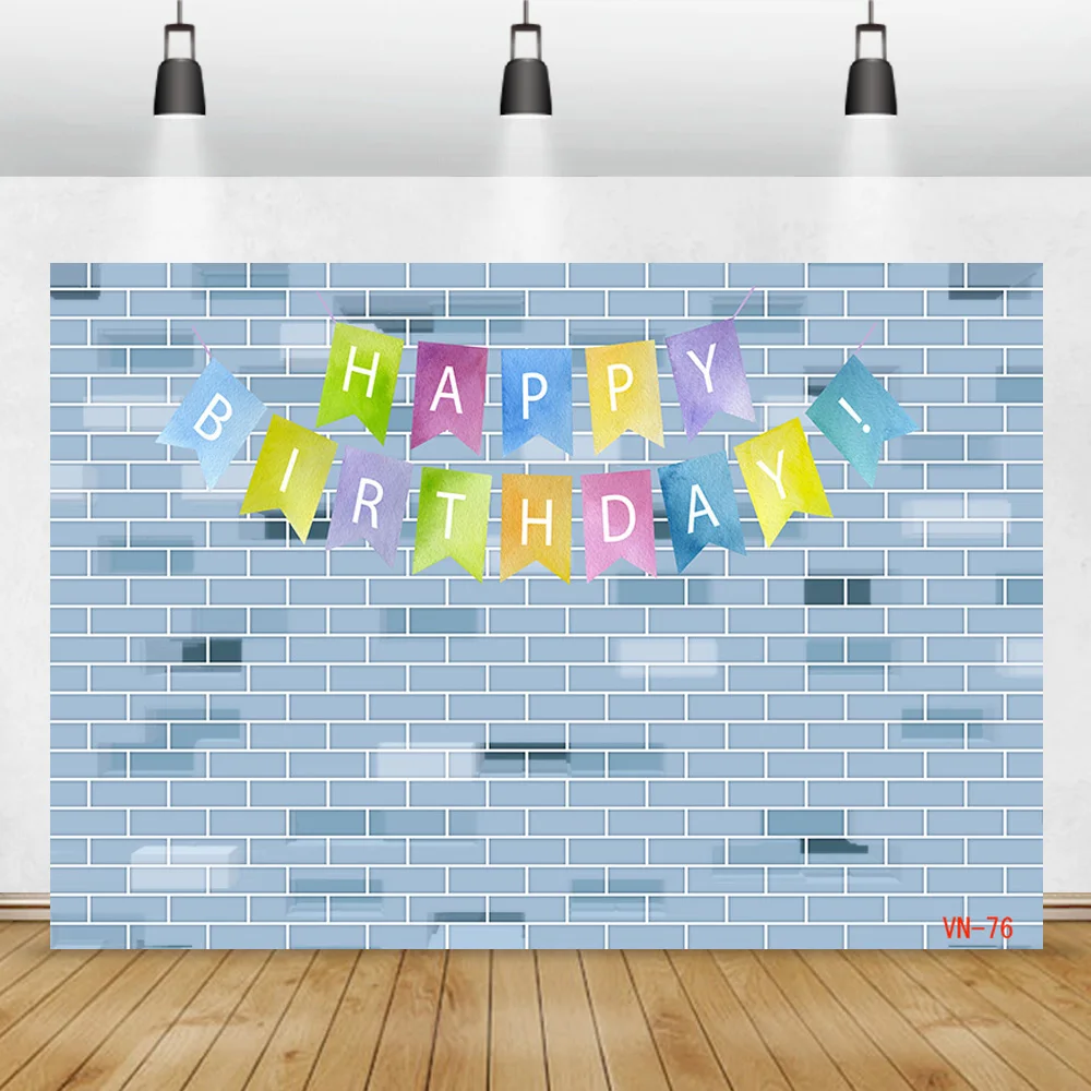 

Gray PInk Brick Wall Happy Birthday Photography Backdrops Props Texture Children Party Theme Photo Studio Background QZ-24