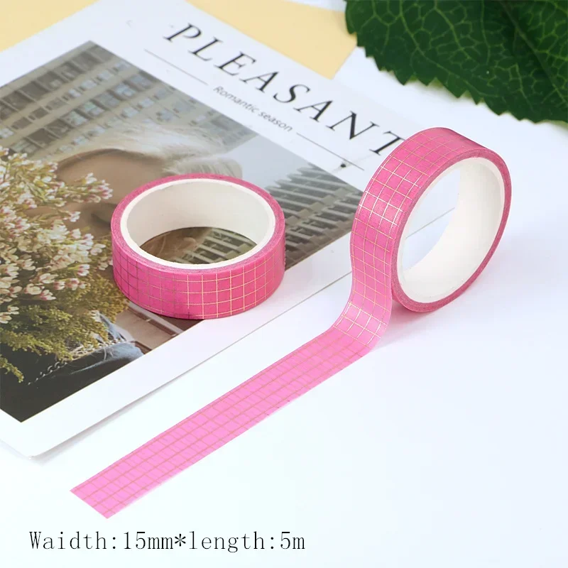 

New 1PC 15mm*5m Gold Foil Stripes washi tape kawaii Deco Adhesive Scrapbooking Stationary Masking Tape sticker