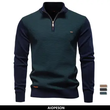 AIOPESON Maglione a righe da uomo Pullover in maglia tinta unita Caldo cotone di lusso Autunno Inverno Dolcevita casual Maglioni da uomo 1