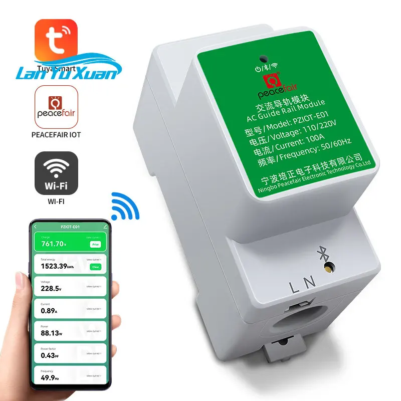 

Peacefair PZIOT Tuya APP 6 In 1 AC Electric Power Analyzer Wattmeter Ammeter Single Phase WiFi Smart Energy Kwh Meter Din Rail