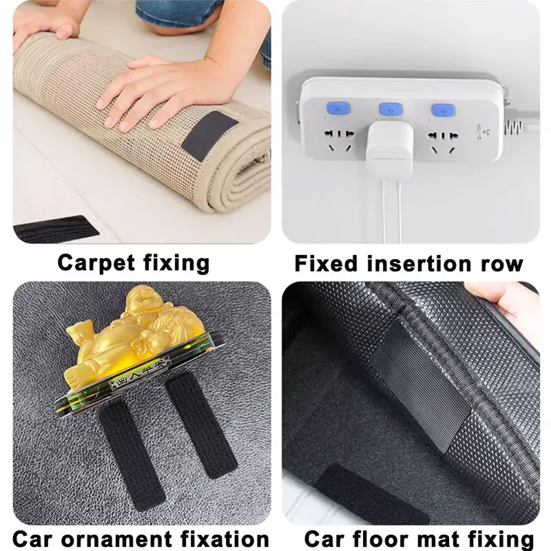 2-100 Pcs Double Sided Fixing Tape Adhesive Fixing Sticker Hook and Loop Tape Self-Adhesive Carpet Pad Floor Mat Fixed Patch Anti Skid Grip