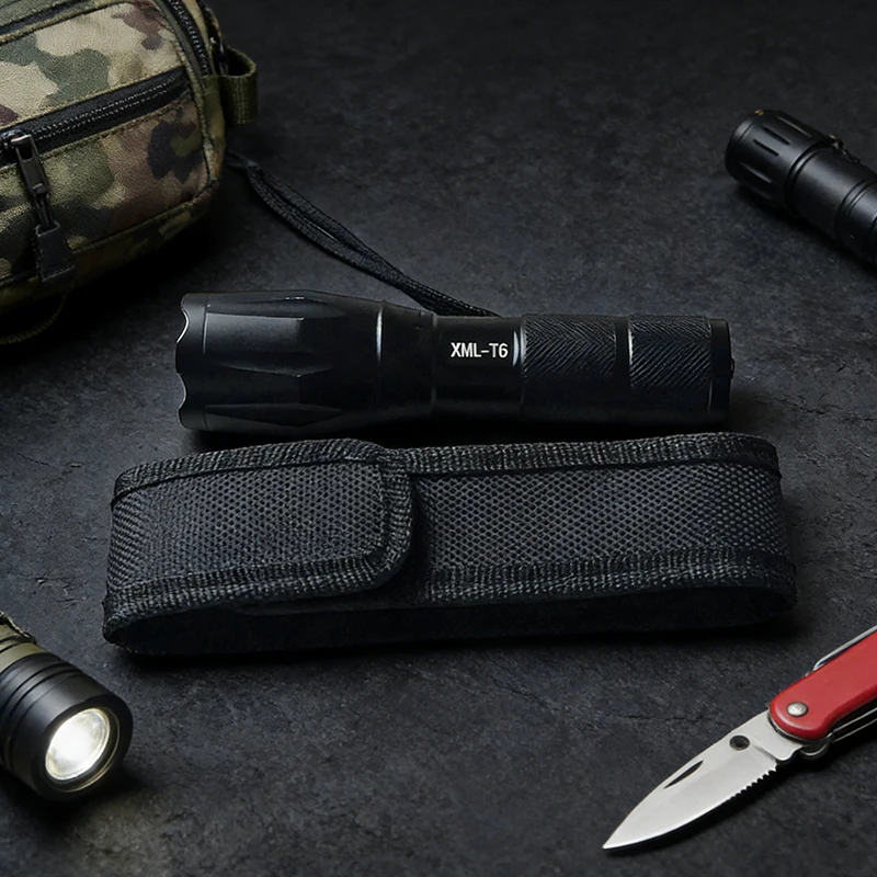 Tactical Molle Flashlight Molle Pouch LED Torch Holster Waist Bag Outdoor Camping Hunting Accessories Folding Knife Pack 1 PC