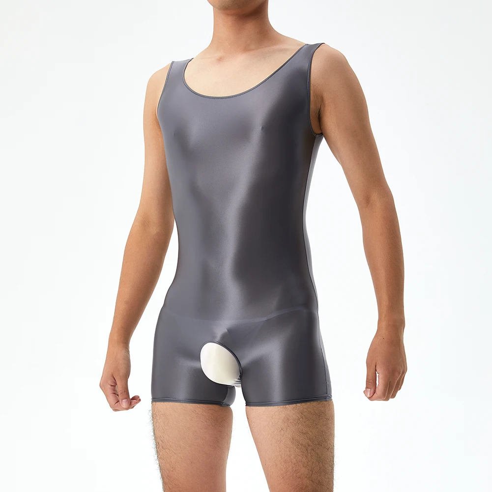 Comfort Fashion Bodysuit Men's Bodysuit Leotard Sleeveless Stretchy Underwear Glossy Jumpsuit