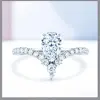 Pear-Shaped Drop Ring Women's 1CT Moissanite PT950 Platinum - Elegant drop shape, stable prong setting, for daily wear