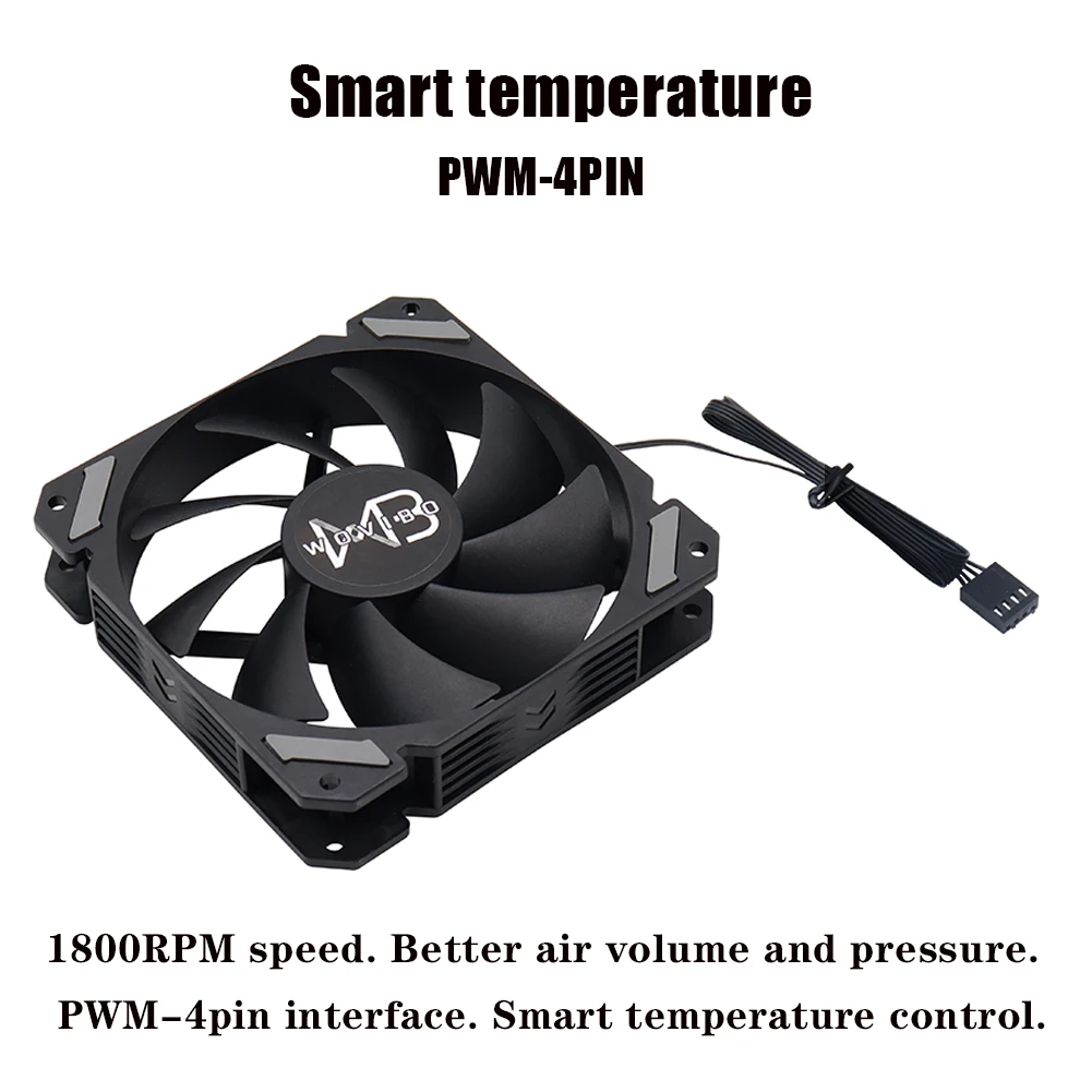 Wovibo-ventiladores Pwm Pretos para Cpu Cooler Refrigeração a Água Chassis de Computador Alto Volume de ar Ventilador Silencioso 4pin 12v 120 mm dc - Imagem 2