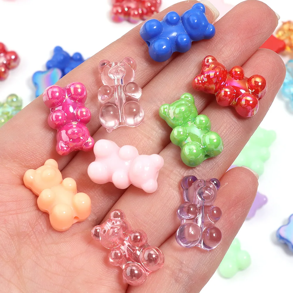 30 Stück Bunte Bären-Acrylperlen, Niedliche Teddy-Gummibärchen-Perlen für DIY-Schmuck, Halsketten, Armbänder, Haargummis und Accessoires