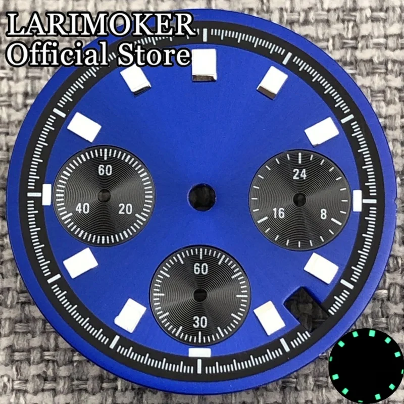 LARIMOKER 30 mm weiß/grau/schwarz/blau steriles Zifferblatt und Zeiger mit grün leuchtendem Uhrwerk, passend für VK63-Uhrwerk, Uhrenzubehör – Detail 8