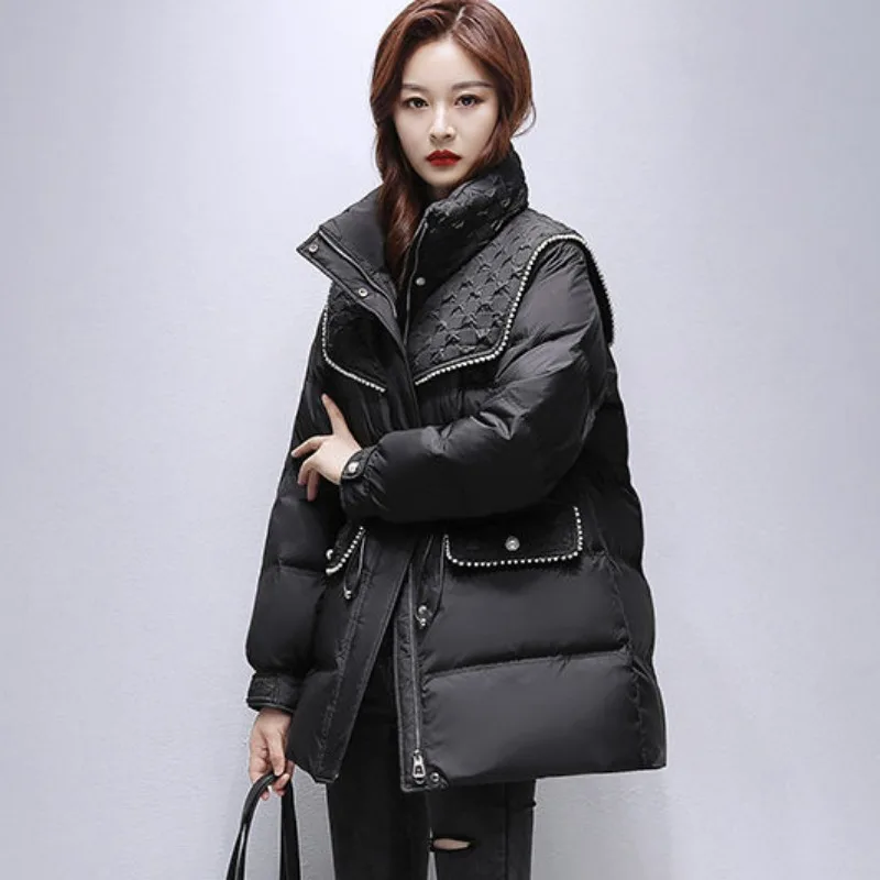 2023 New Women Down Jacket Winter Coat Female Loose Large Size Parkas Warm Thick Outwear Fashion Stand Collar Overcoat S-L
