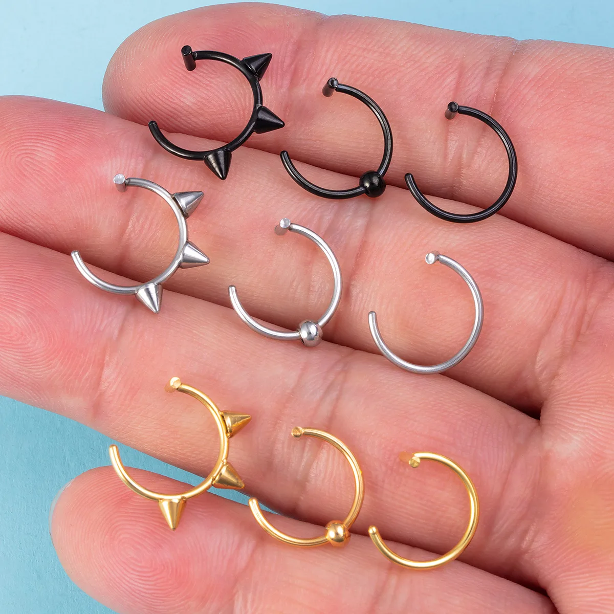 Hoop Earrings 5PCS Women Lip Ring Piercing Fake Stainless Steel Nose Septum Piercing Clip on Mouth Non Punk